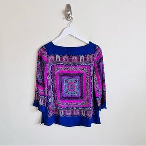 Adrianna Papell Blue & Purple Paisley Square Neck Blouse